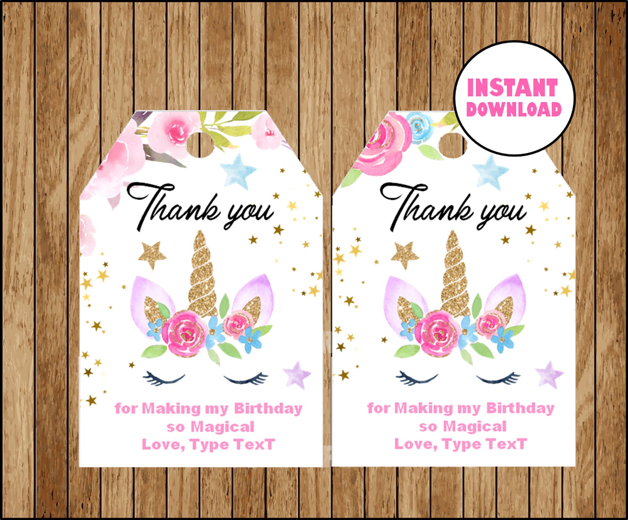 Unicorn Thank you tags Unicorn gift Tags Unicorn Birthday | Etsy