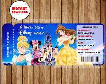Personalisiert Disney Ticket Style Disneyworld Florida EINLADUNGEN inkl Umschläge N6