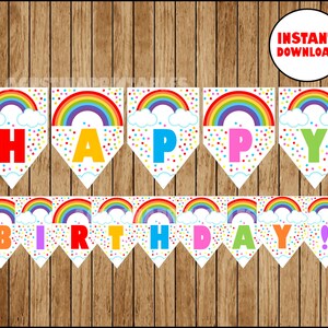 Rainbow Birthday Banner, Rainbow Happy Birthday Banner Printable, Rainbow Party Banner, Instant ...
