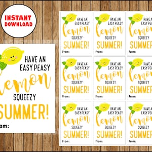 Easy Peasy Lemon Squeezy Summer Lemonade Teacher Appreciation Hanging Tag, Merci, Lemon Drink Teacher Tag, Summer Gift téléchargement immédiat