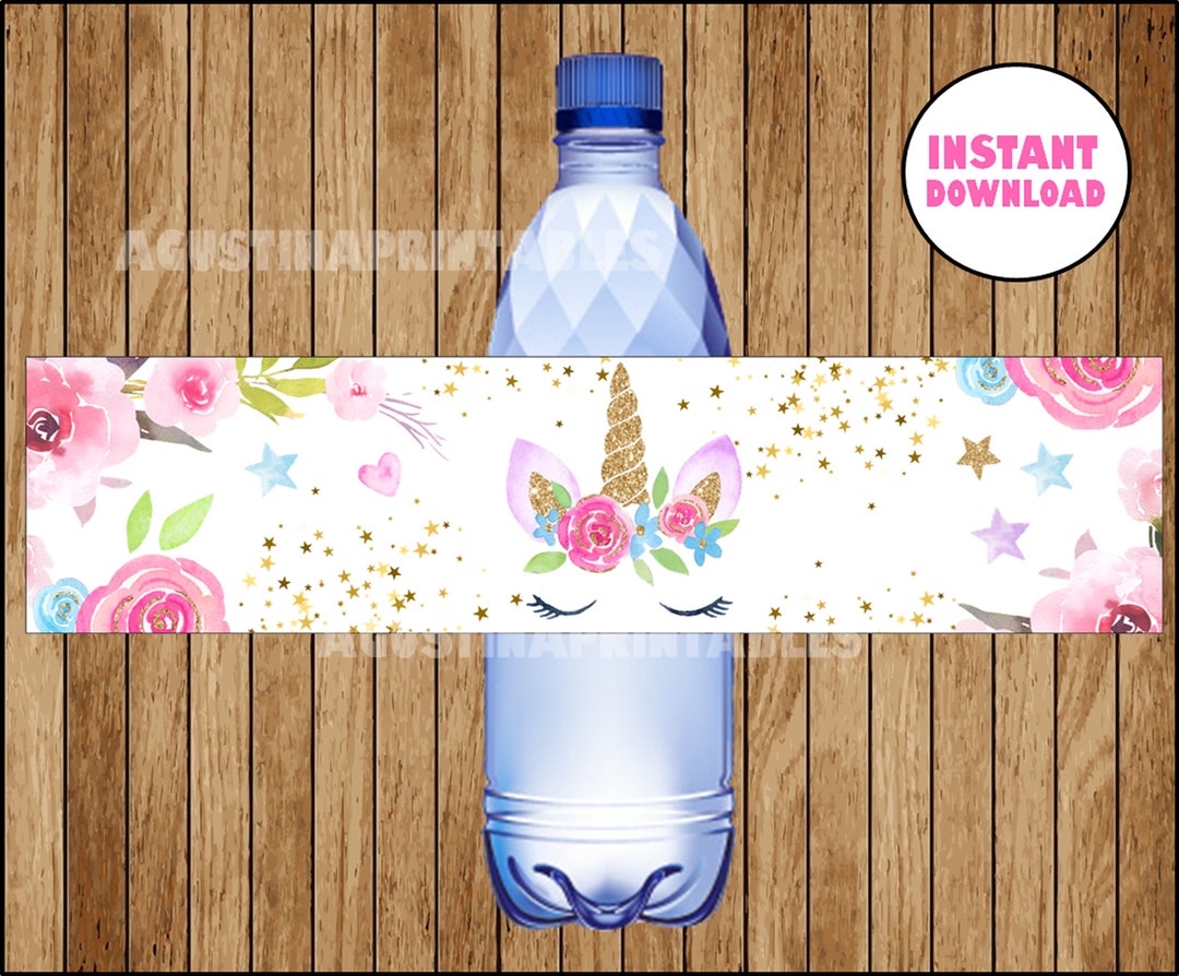 Unicorn Water Bottle Labels, Diy Unicorn Water Bottle Labels, Printable ...