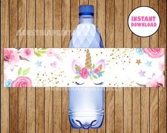 Unicorn water bottle labels, diy Unicorn water bottle labels, printable Unicorn water bottle labels template, instant download