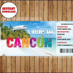 Druckbares Ticket nach Cancun Bordkarte, anpassbare Vorlage, bearbeitbare PDF, digitale Datei, Sie füllen und drucken SOFORT-DOWNLOAD