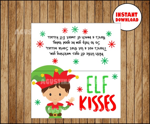 INSTANT DOWNLOAD Christmas Holiday Elf Kisses Kiss Party