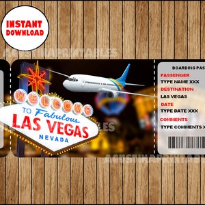 Printable Ticket to Las Vegas Boarding Pass, Customizable Template, Editable Digital File You Fill and Print INSTANT DOWNLOAD