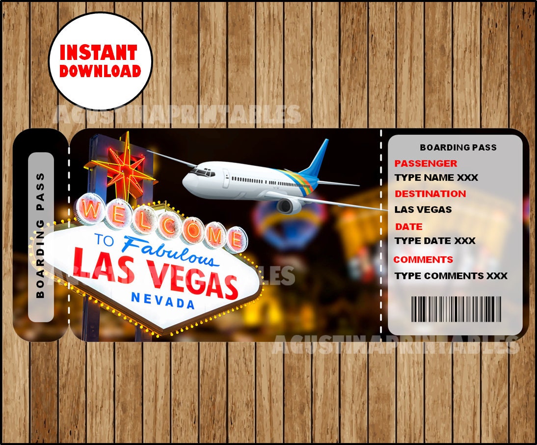 Printable Ticket to Las Vegas Boarding Pass Customizable Etsy