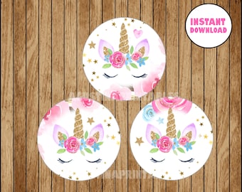 Unicorn cupcakes toppers, Unicorn Birthday Toppers, Unicorn Party Toppers, instant download