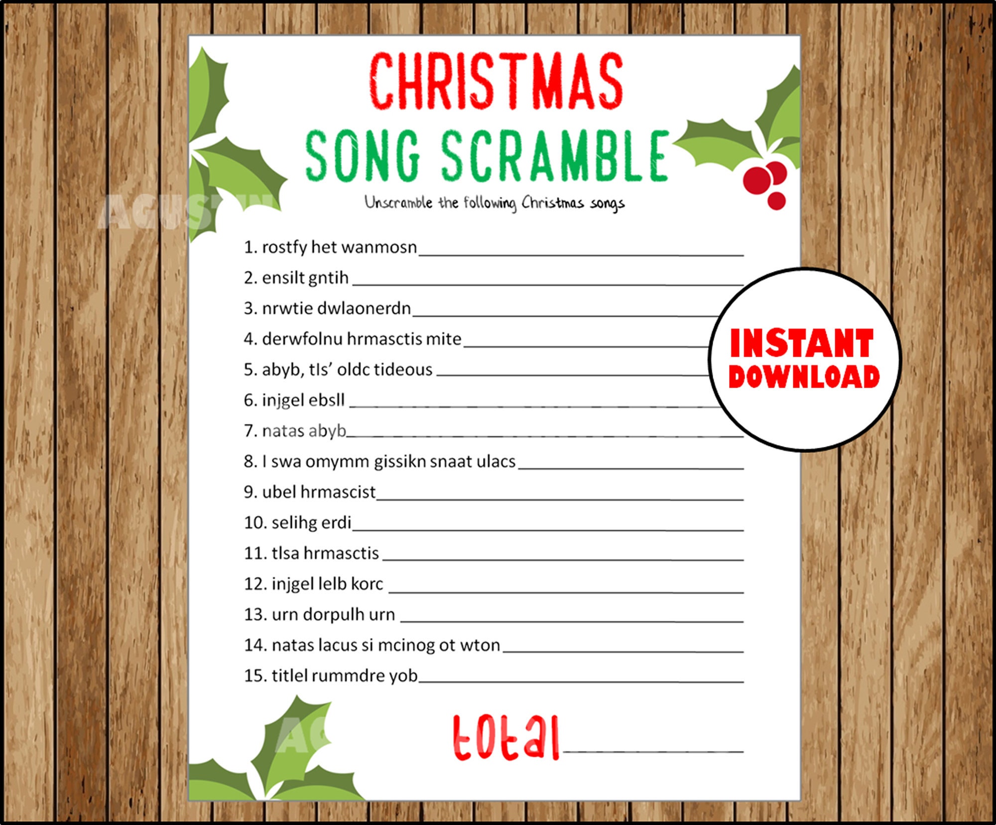 instant download christmas scramble, christmas song game