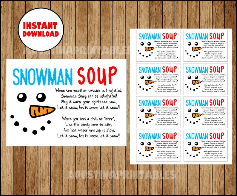 INSTANT DOWNLOAD Snowman Soup Tag Printable Christmas Etsy Canada
