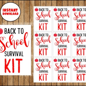 INSTANT DOWNLOAD Back To School Survival Kit Tags, Teacher Gift, Survival Kit, Teacher Back to School Survival Kit, Printable