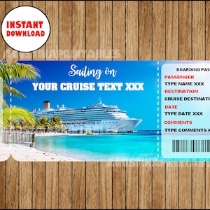 Printable Cruise Vacation Surprise Ticket Boarding Pass, Customizable Template Editable PDF File, You Fill and Print INSTANT DOWNLOAD