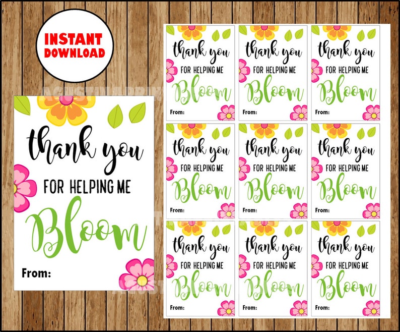 Thank You For Helping Me Bloom Tag for Teachers Appreciation | Etsy