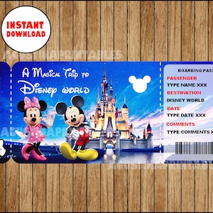 Biglietto stampabile per DisneyWorld, Carta d'imbarco, Modello personalizzabile, File digitale, Compila e stampa, DOWNLOAD IMMEDIATO