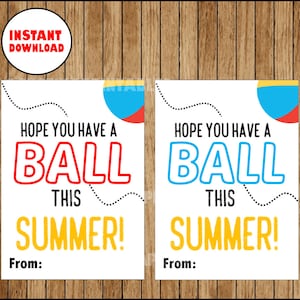 Have A Ball This Summer Year End Last Day of School Favor Tag Digital Printable INSTANT DOWNLOAD