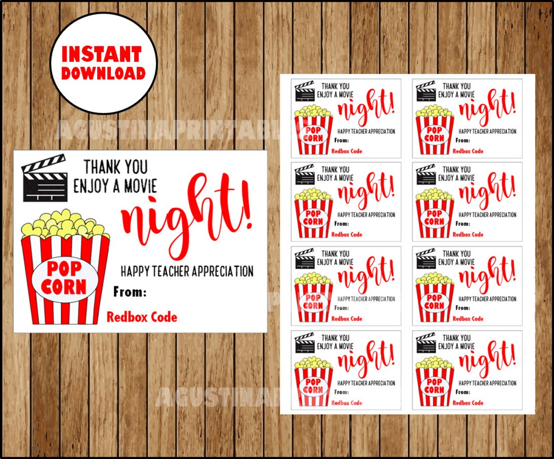 Redbox Gift Card Printable Redbox Enjoy a Movie Night Cards Etsy