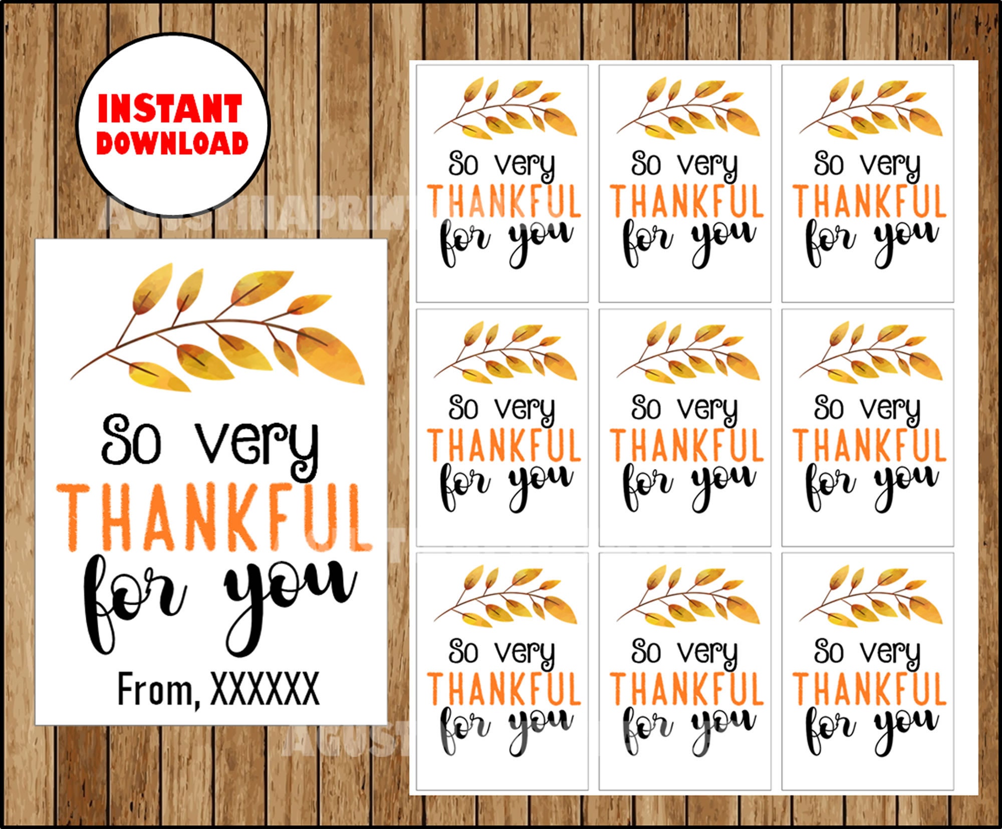 INSTANT DOWNLOAD Printable Thanksgiving Tags, So Very Thankful for You, Editable Gift Favor Tags PDF, Customizable, Hang Tags Template