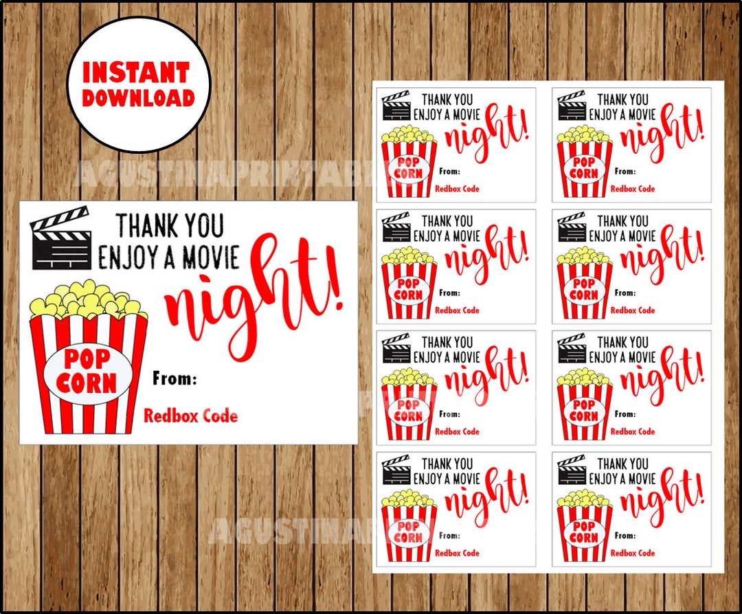 Printable Redbox Gift Card Redbox Enjoy a Movie Night Cards Etsy