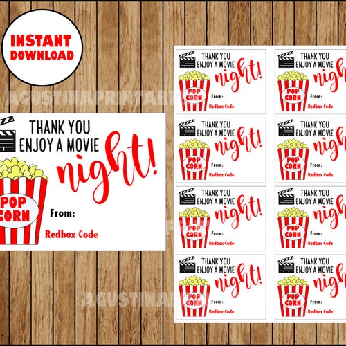 Printable Redbox Certificate Movie Night Gift Printable Etsy