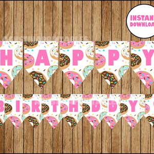 Donut Birthday Banner, Donut Happy Birthday Banner Printable, Donut ...