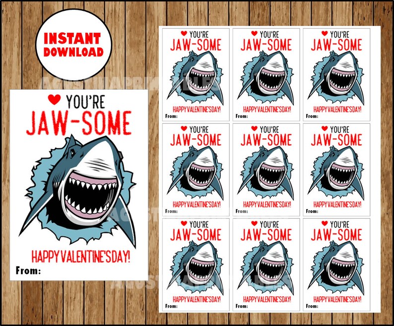 INSTANT DOWNLOAD Shark Valentine's Day Cards Printable - Etsy
