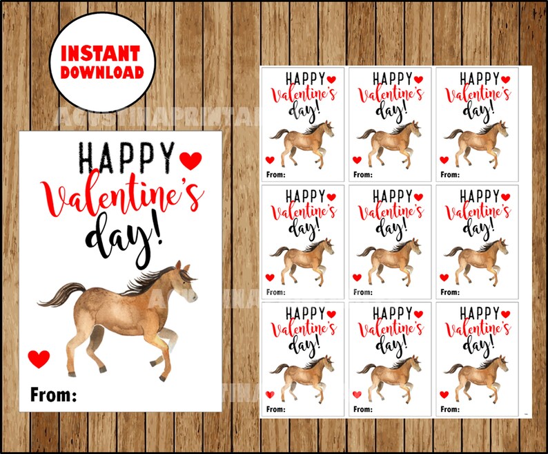 Kids Valentine cards Horse Valentine Printable cards | Etsy