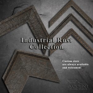 Handmade Industrial Rust Picture Frame: Faux Steel Wood. Conservation clear glass or acrylic.