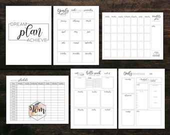 Simple Black White Digital Planner Pages SET l GoodNotes Inserts - Yearly, Monthly, Weekly, Daily, Hourly Schedule Planner Pages