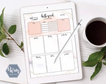 Digital Planner Page - Weekly Planner Page Goodnotes Insert l Geometric Watercolor, Pink Blue