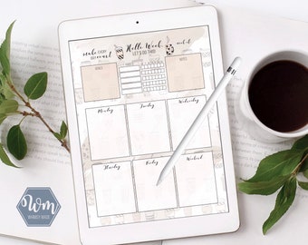 Digital Planner Page - Weekly Planner Page Goodnotes Insert l Coffe Lover, Brown, Beige