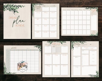 Simple Greenery Digital Planner Pages SET l GoodNotes Inserts - Yearly, Monthly, Weekly, Daily, Hourly Schedule Planner Pages