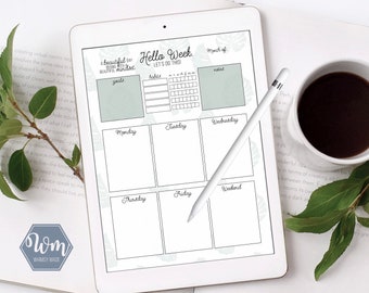 Digital Planner Page - Weekly Planner Page Goodnotes Insert l Tropical Green Monstera Leaf, Greenery