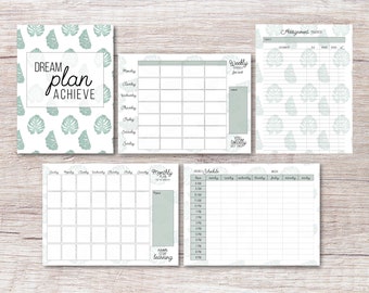 Student Planner Digital Planner SET -  Tropical Monstera Leaves l GoodNotes Inserts - Monthly, Weekly, Hourly Schedule, Assignment Tracker