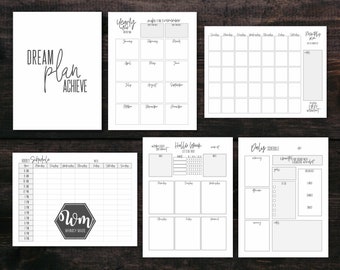 Simple Black White Digital Planner Pages SET l GoodNotes Inserts - Yearly, Monthly, Weekly, Daily, Hourly Schedule Planner Pages