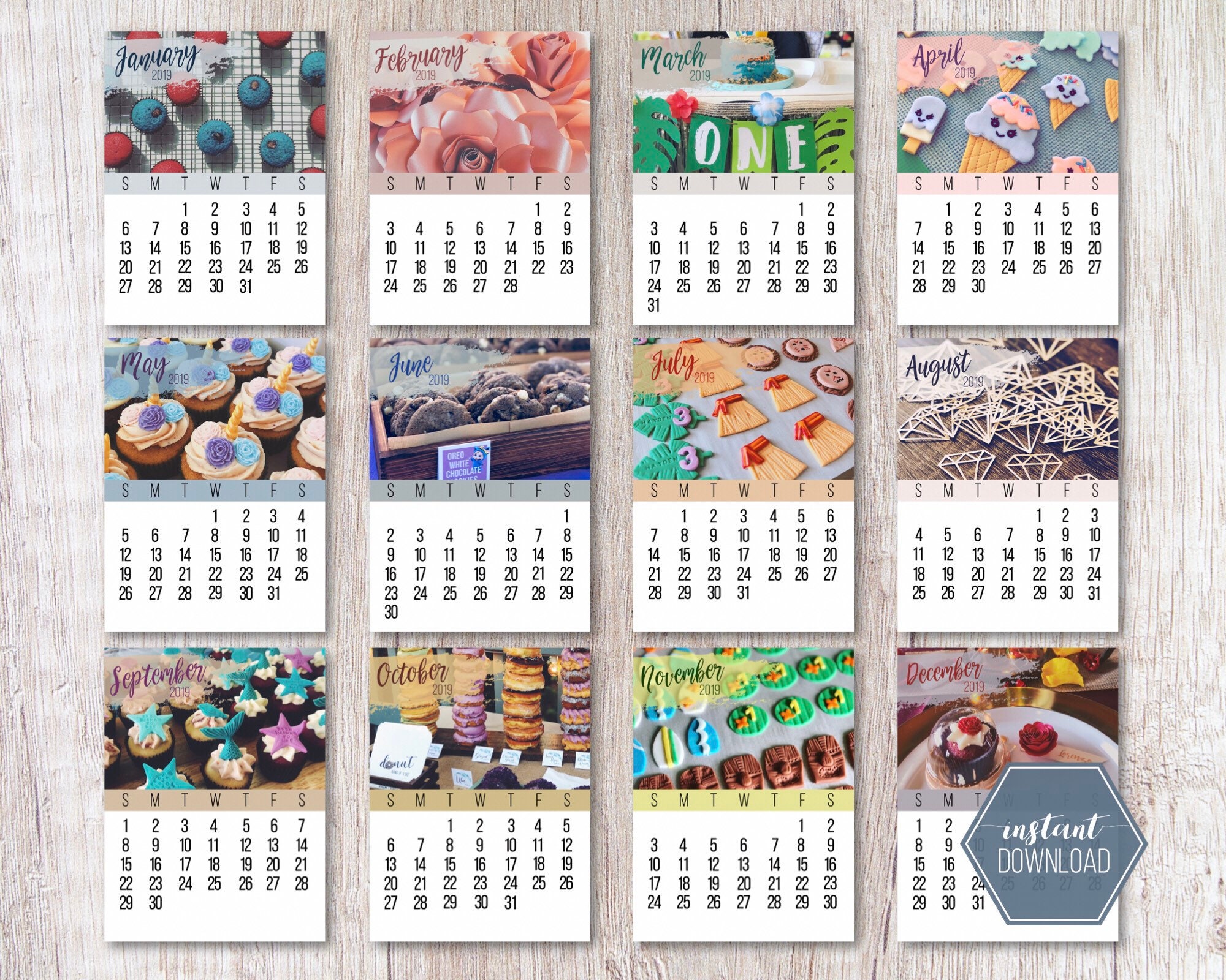 Printable 2019 Calendar Desk Calendar Digital Calendar Etsy