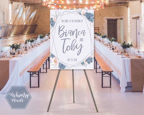 Geometric Wedding Welcome Signage Wedding Welcome Signage Geometric Wedding Decoration Blush Pink Dusty Blue