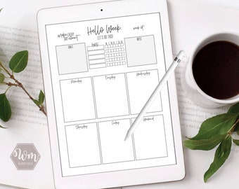 Digital Planner Page - Weekly Planner Page Goodnotes Insert l Simple, Black and White