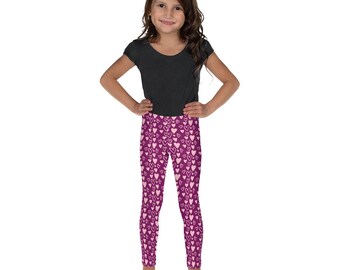 Magenta with pink hearts, Kid's Leggings