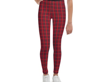 Red Plaid Youth Leggings | Etsy Australia