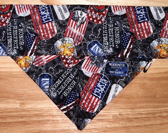 U.S. Marines dog tags over the collar dog bandana - US Military- dog scarf - cat bandana - pet bandana- dog apparel