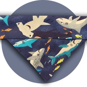 Sharks Cartoon Blue over the collar dog bandana - ocean bandana  - dog scarf - cat bandana - pet bandana - puppy bandana - dog apparel