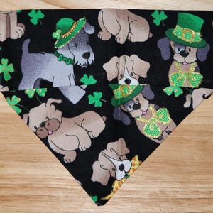 St. Patrick's Day Cartoon Dogs and Shamrocks over the collar dog bandana - shamrocks bandana  - dog scarf - cat bandana - pet bandana