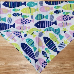 Colorful Fish over the collar dog bandana -  ocean scarf - Fish scarf - dog scarf - cat bandana - pet bandana-puppy bandana
