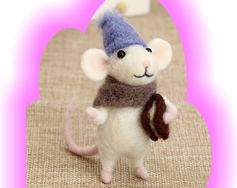 Little Rat/Mouse with a book & hat - Felting kit.