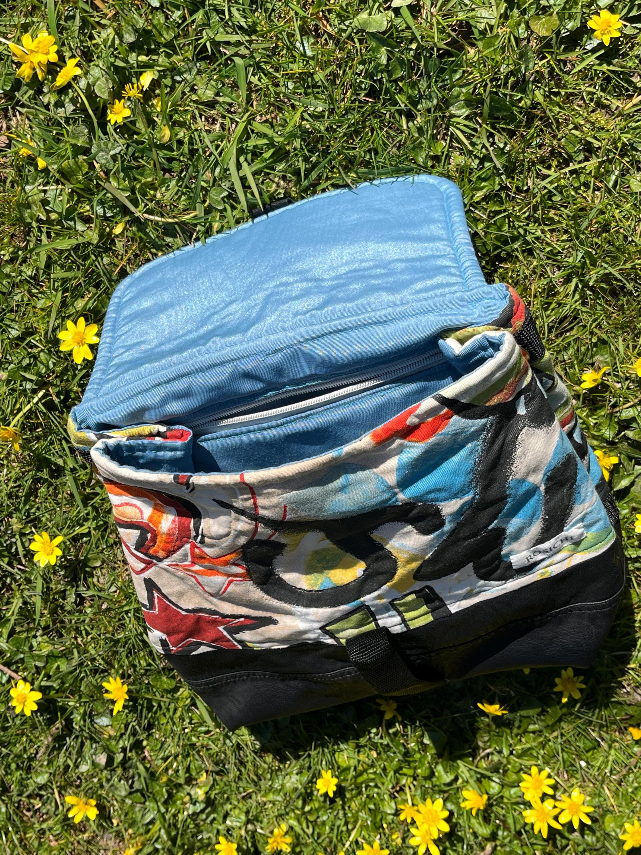 Graffiti Cotton Canvas Backpack: Vintage Faux Leather Accent  display picture 1