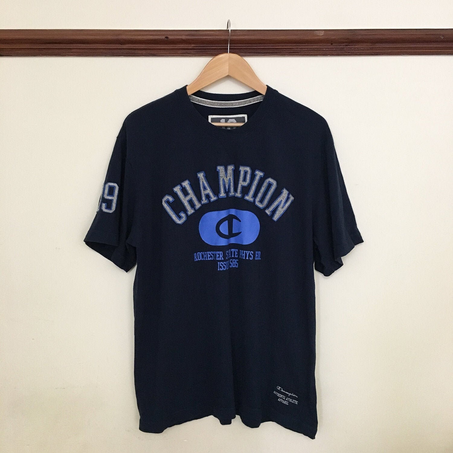dark blue champion shirt