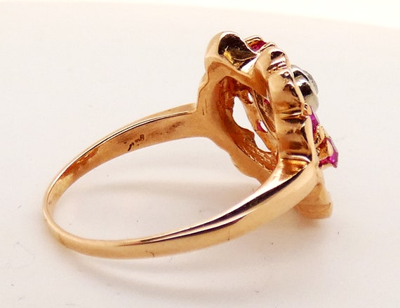 Vintage 1950s 14K Rose Gold Ring with Diamond - image 3