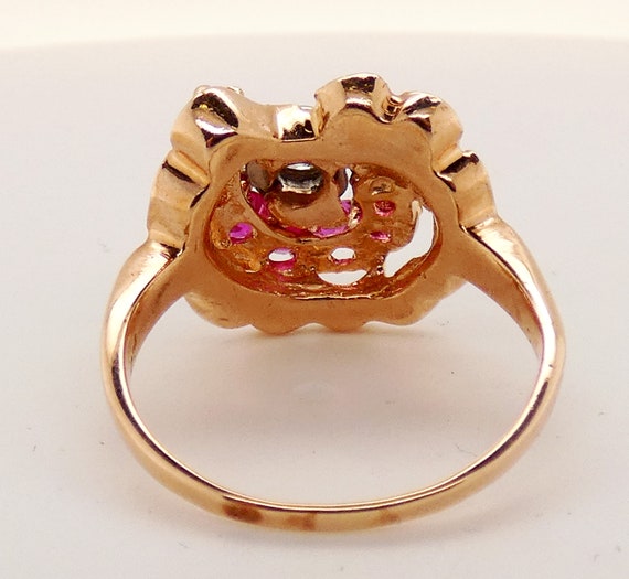 Vintage 1950s 14K Rose Gold Ring with Diamond - image 4