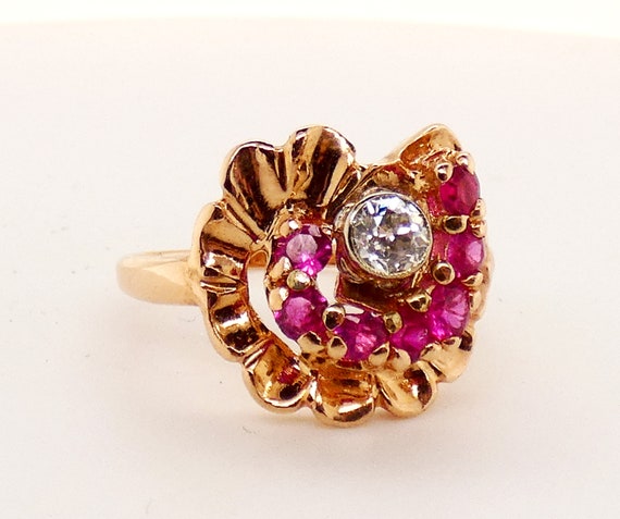 Vintage 1950s 14K Rose Gold Ring with Diamond - image 1