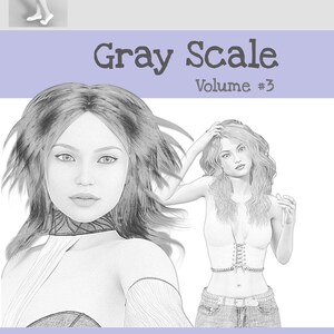 May include: A grayscale coloring book cover with the text "Coloring for Calm" and "Gray Scale Volume #3". The cover features illustrations of women and the text "Adult Coloring Pages by Loving Color".