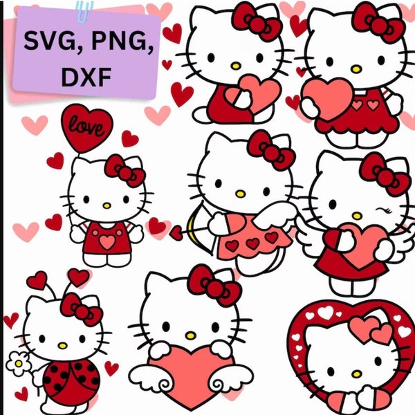 Valentine's Day H K Kitty SVG, Kitty With Heart, Kitty Valentine's Svg, Retro Valentine's svg, Kitty Png, Love Kitty svg, Happy Valentine's